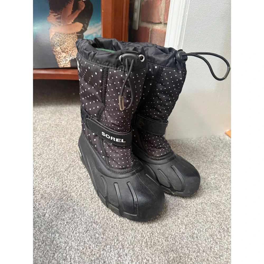 Sorel Kids Flurry Polka Dot Winter Snow Boots Black White Size 3